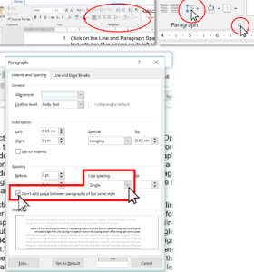 A screenshot from a word-processing program show the spacing dialogue box.