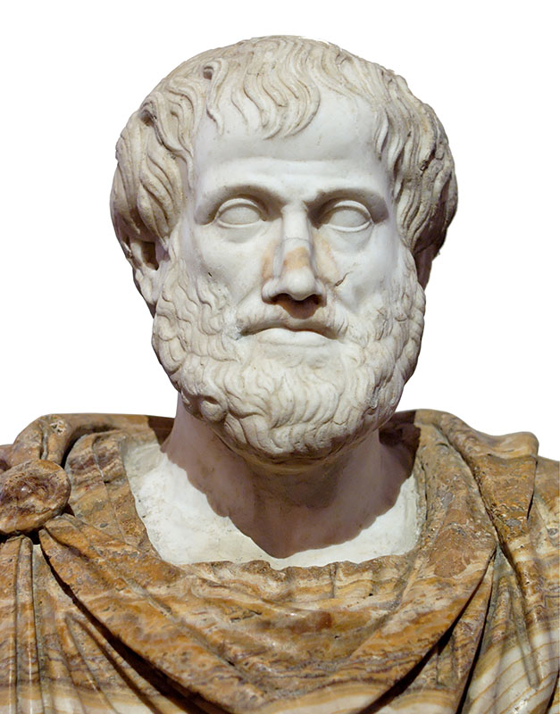 A marble bust of ancient Greek philosopher Aristotle.