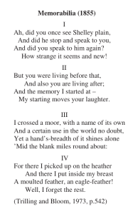 The image contains the full text of a poem titled "Memorabilia (1855)", which is attributed to Robert Browning. The poem is divided into four stanzas, each labeled with a Roman numeral (I, II, III, IV). The text is followed by a citation: "(Trilling and Bloom, 1973, p.542)".