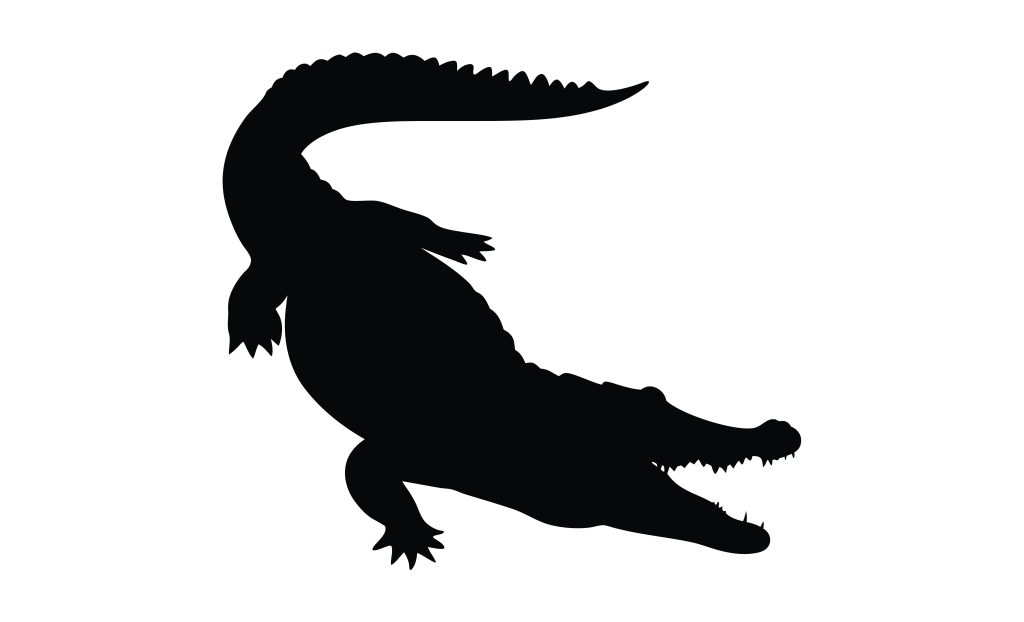 A silhouette of a corcodile.