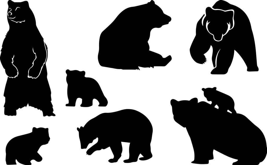 The silhouettes of eight bears.