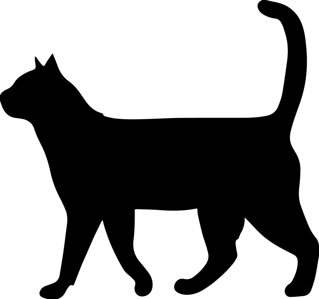 A silhouette of a cat in profile.