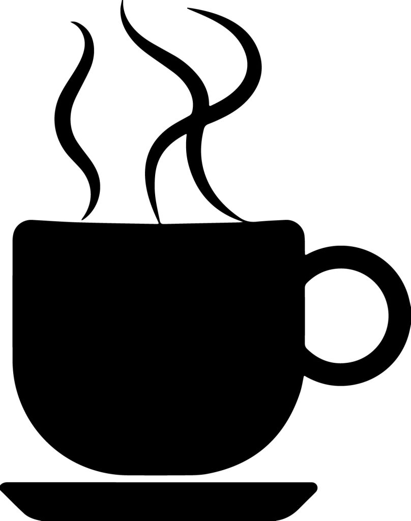 A silhouette of a cup of steaming coffee