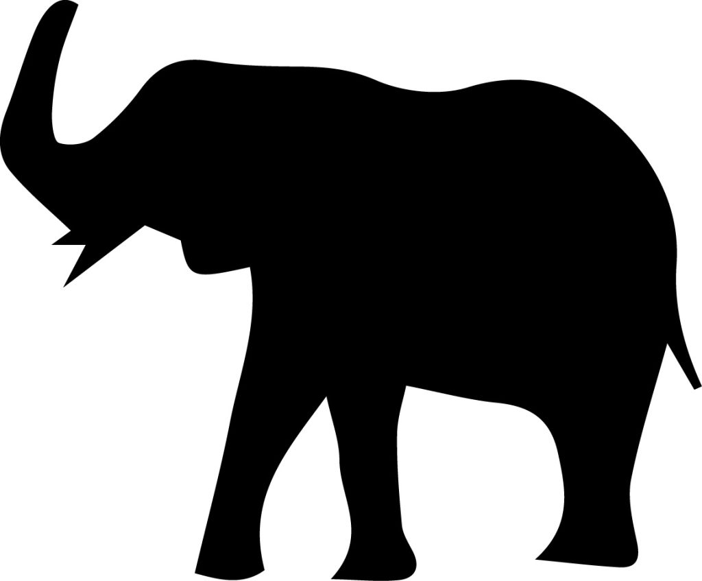 A silhouette of an elephant in profile.