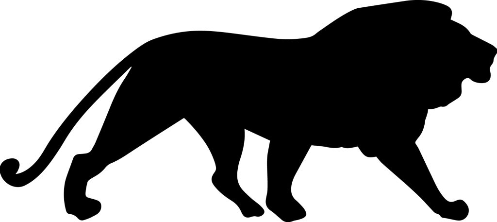 A silhouette of a lion in profile.
