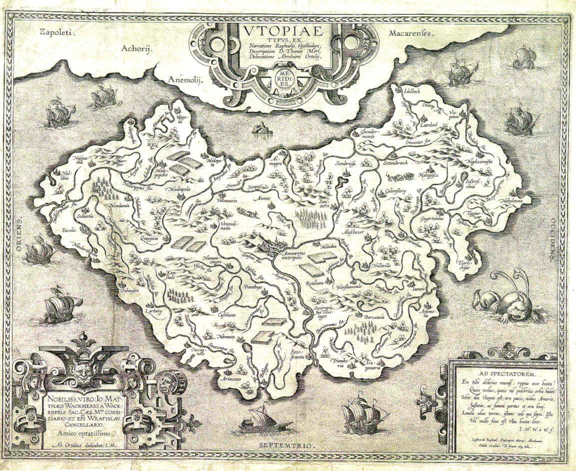 Illustration of a map depicting a small land surrounded by ships in the ocean.