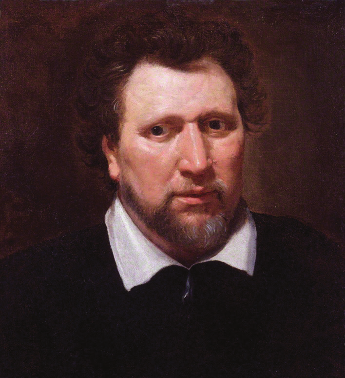 A portrait painting of Ben Jonson, an English Renaissance dramatist, poet, and actor, featuring a man with a beard and mustache, wearing a black garment with a white collar, looking directly forward.